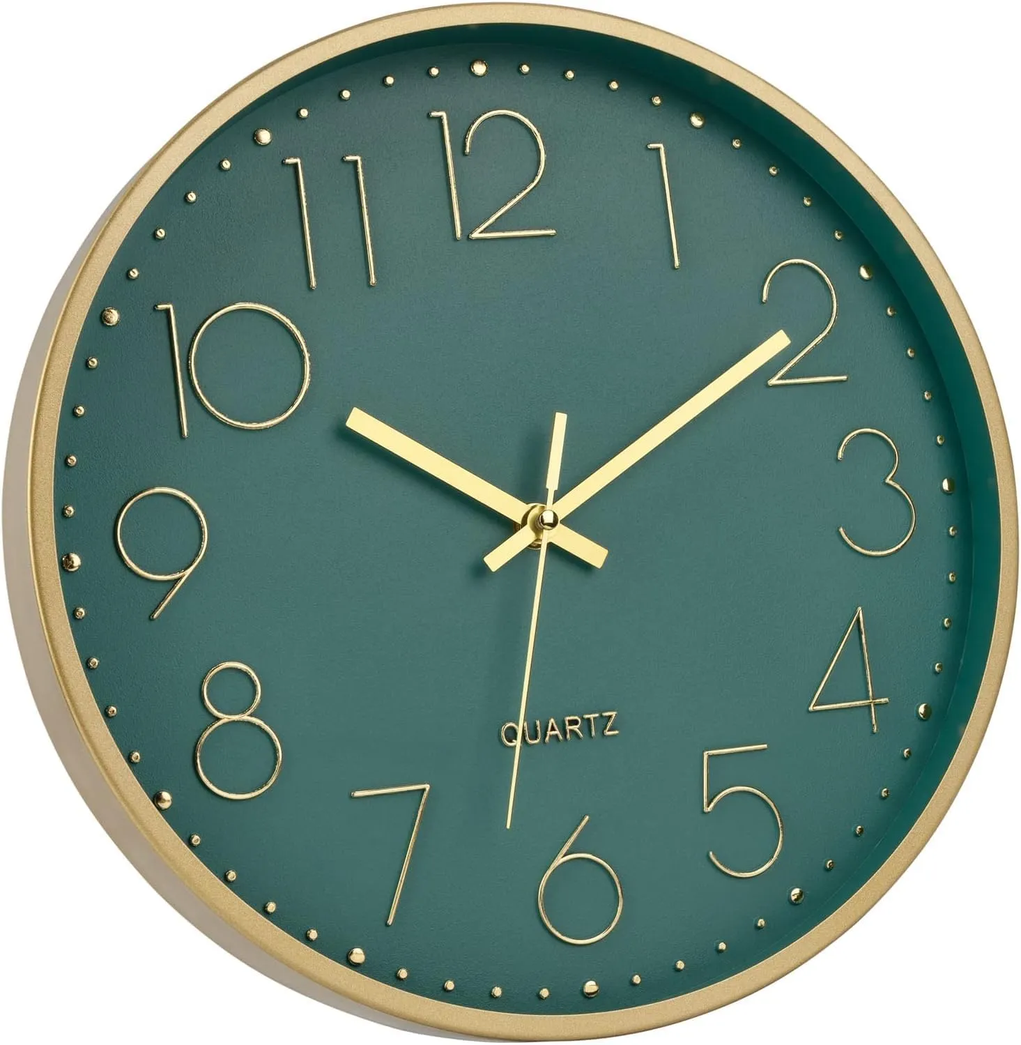 Dhruvine Wall Clock 12" Silent Quartz Decorative Wall Clock Non-Ticking Classic Clock Battery Operated Round Easy To Read For Room/Home (Gold Green) - Analog,Plastic