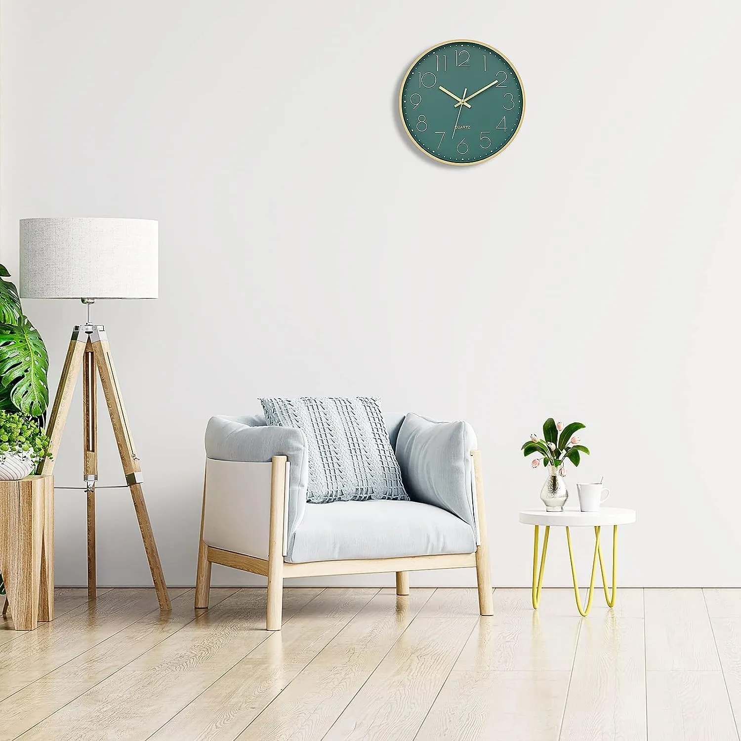 Dhruvine Wall Clock 12" Silent Quartz Decorative Wall Clock Non-Ticking Classic Clock Battery Operated Round Easy To Read For Room/Home (Gold Green) - Analog,Plastic