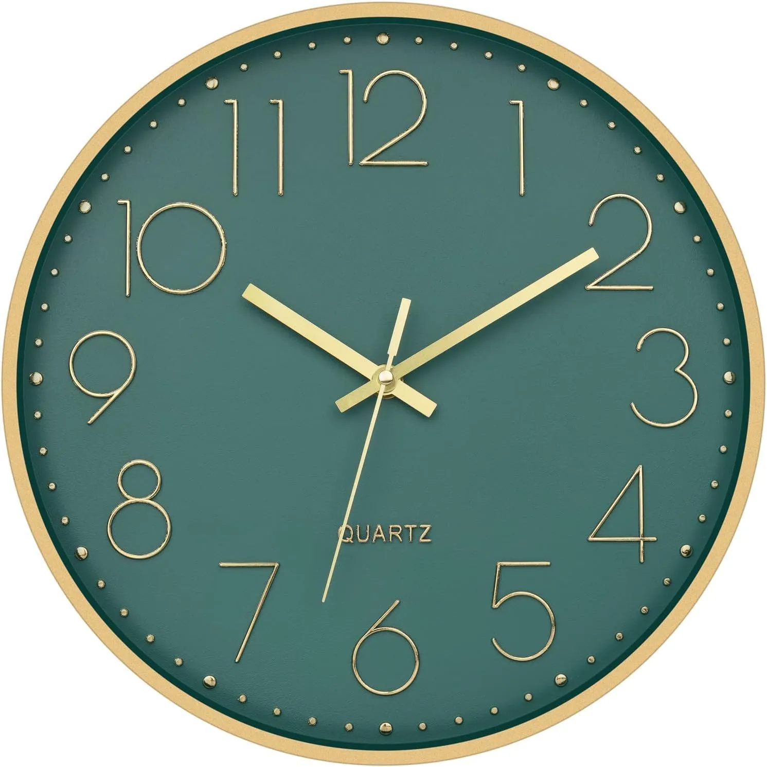 Dhruvine Wall Clock 12" Silent Quartz Decorative Wall Clock Non-Ticking Classic Clock Battery Operated Round Easy To Read For Room/Home (Gold Green) - Analog,Plastic