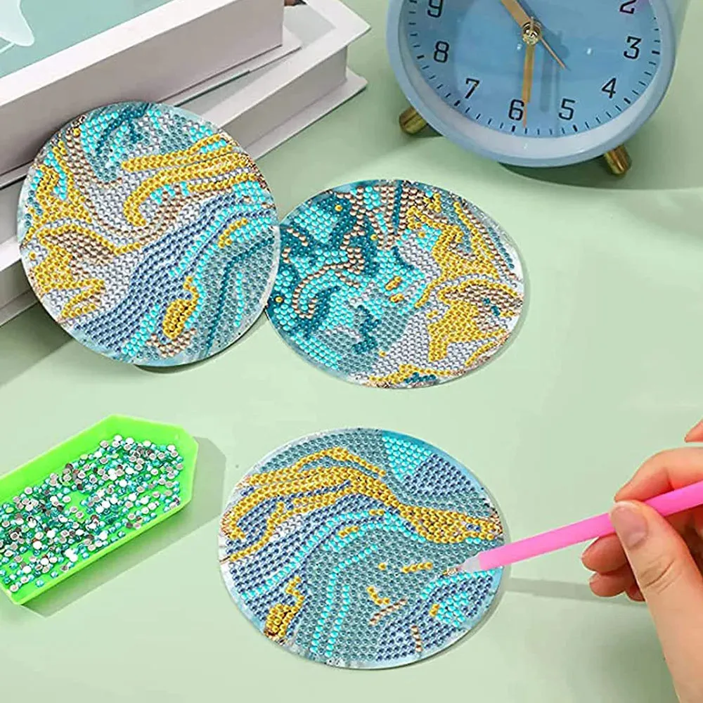 Diamond Art Coaster With Holder,  Blue Marble