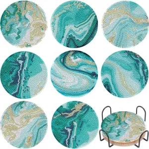 Diamond Art Coaster With Holder,  Blue Marble