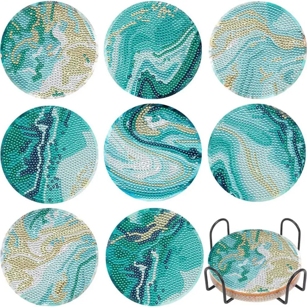 Diamond Art Coaster With Holder,  Blue Marble