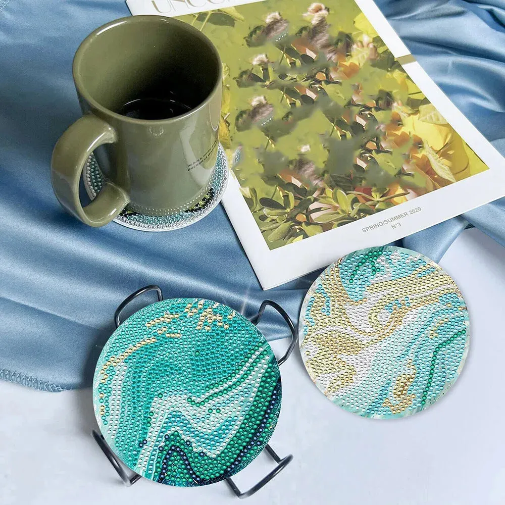 Diamond Art Coaster With Holder,  Blue Marble