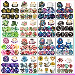 Diamond Art Coasters With Holder, variety of designs  8pcs