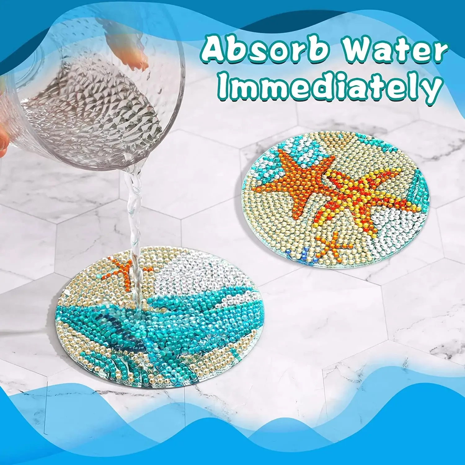 Diamond Art Coasters With Holder, variety of designs  8pcs