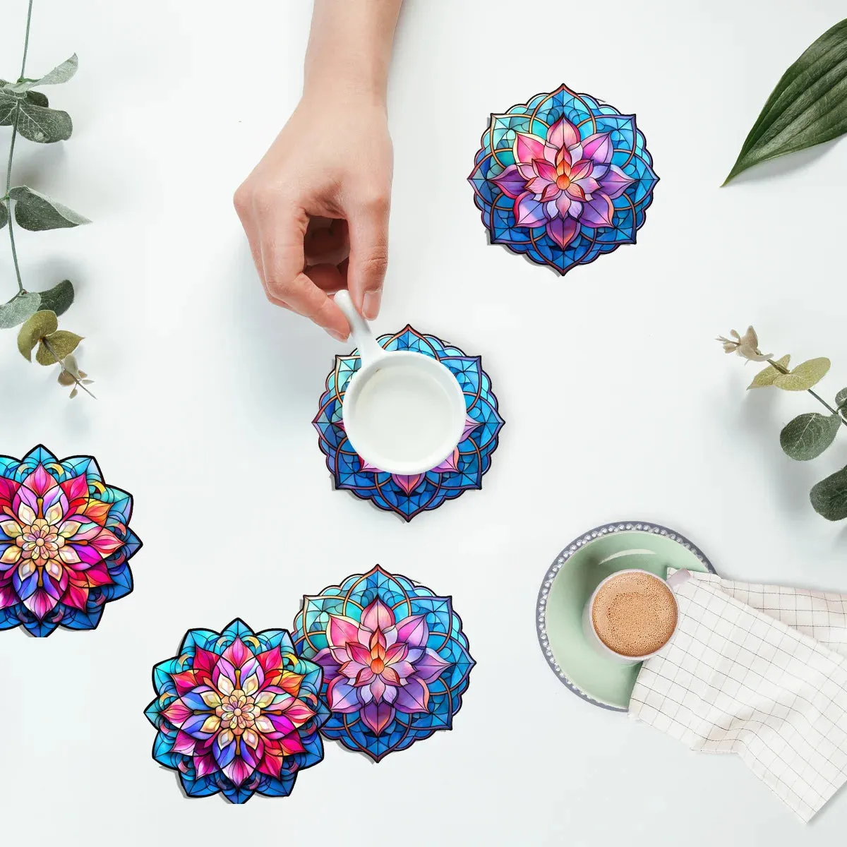 Diamond Art Coasters With Holder, variety of designs  8pcs