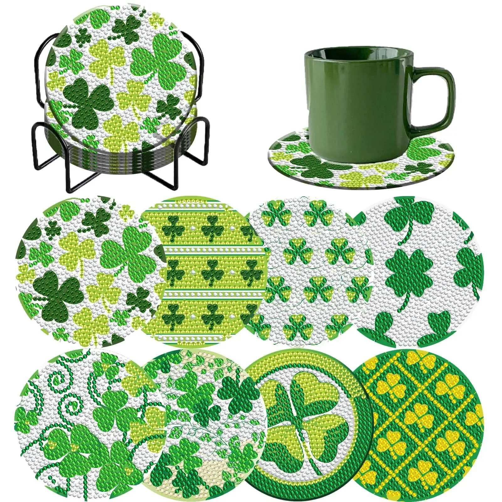 Diamond Art Coasters With Holder, variety of designs  8pcs
