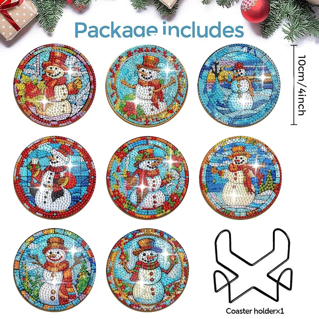 DIY Christmas Diamond Art Coasters, 6 Piece Set With Holder, Christmas Decoration