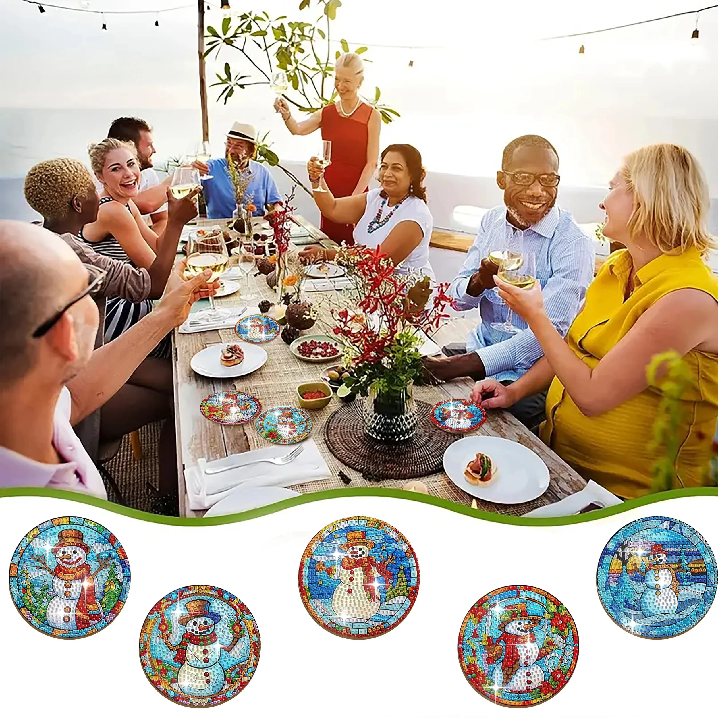 DIY Christmas Diamond Art Coasters, 6 Piece Set With Holder, Christmas Decoration