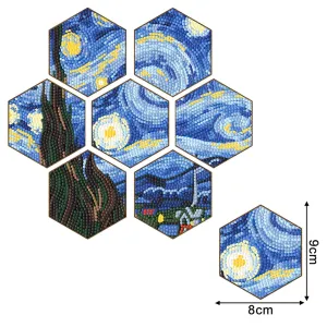 DIY Diamond Art Coasters, 7 Piece Set With Holder, Starry Night Design