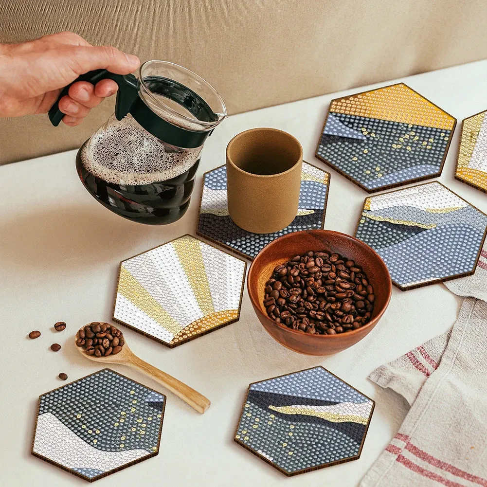 DIY Diamond Art Coasters, 7 Piece Set With Holder, Starry Night Design
