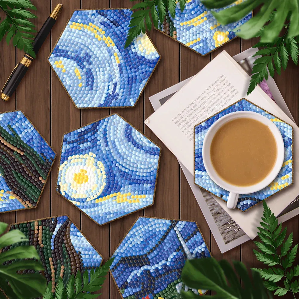 DIY Diamond Art Coasters, 7 Piece Set With Holder, Starry Night Design