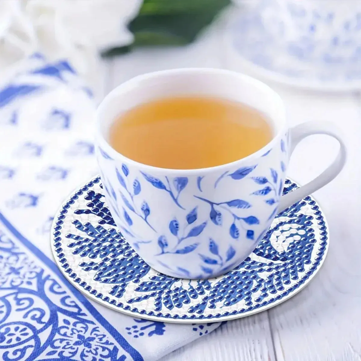 DIY Diamond Art Coasters with Blue and White Porcelain Pattern 8-piece Set