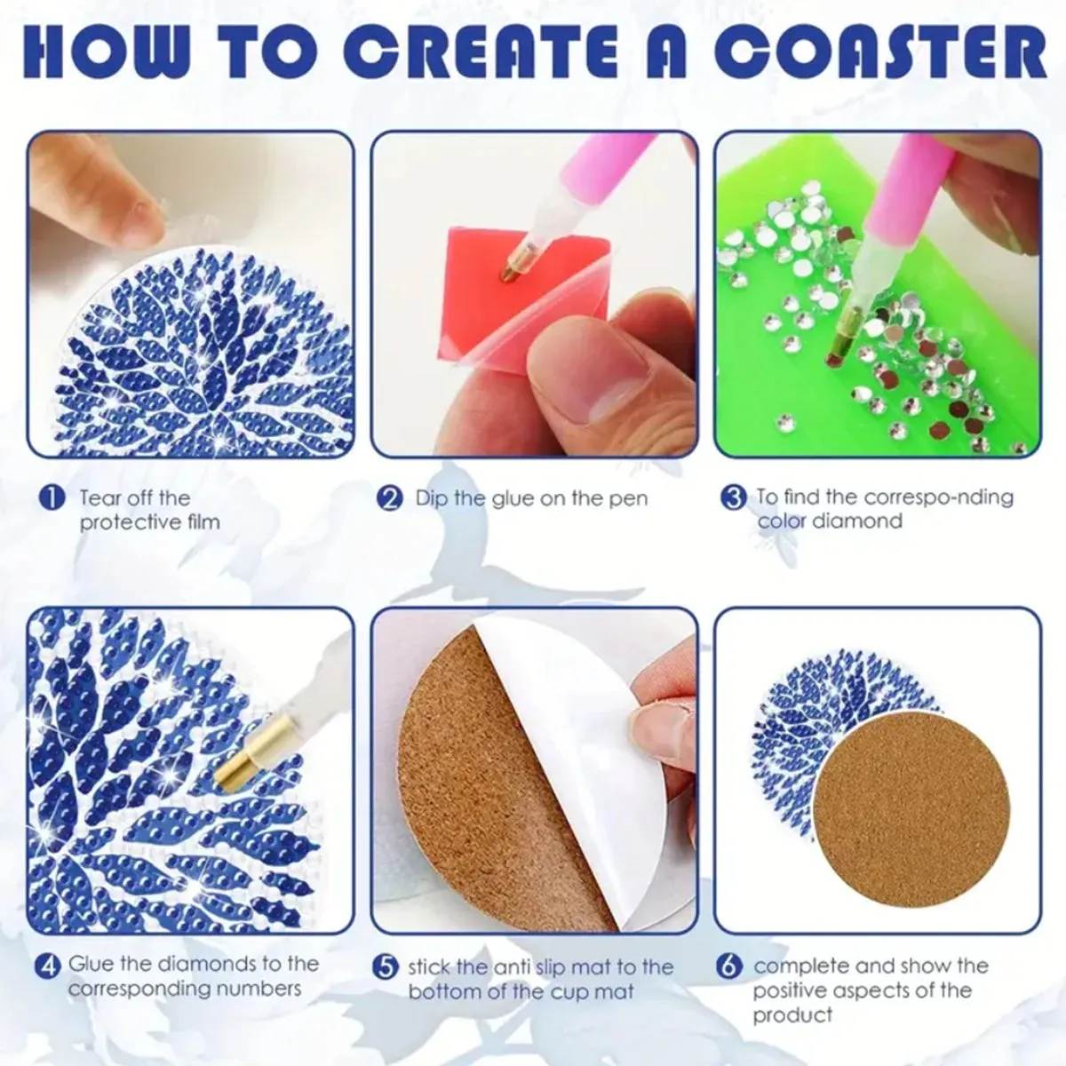 DIY Diamond Art Coasters with Blue and White Porcelain Pattern 8-piece Set
