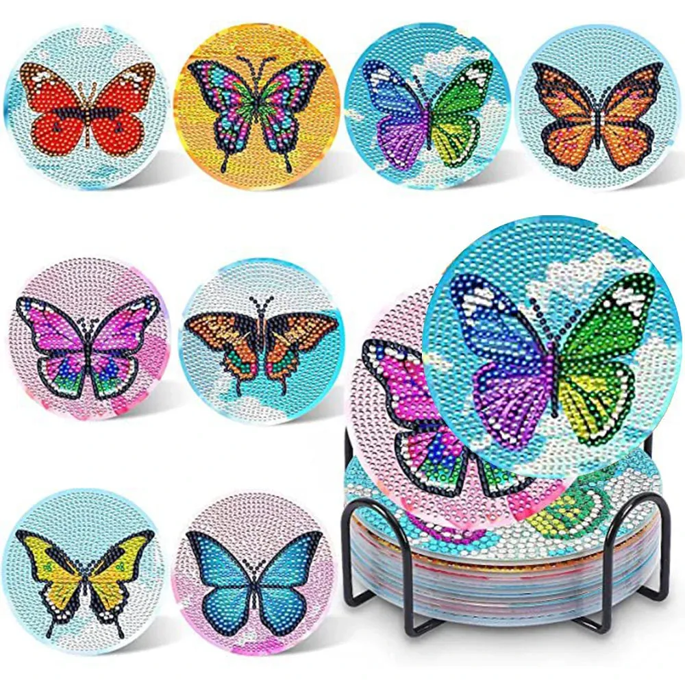 DIY Diamond Art Painting Coaster Butterfly, 8Pcs set