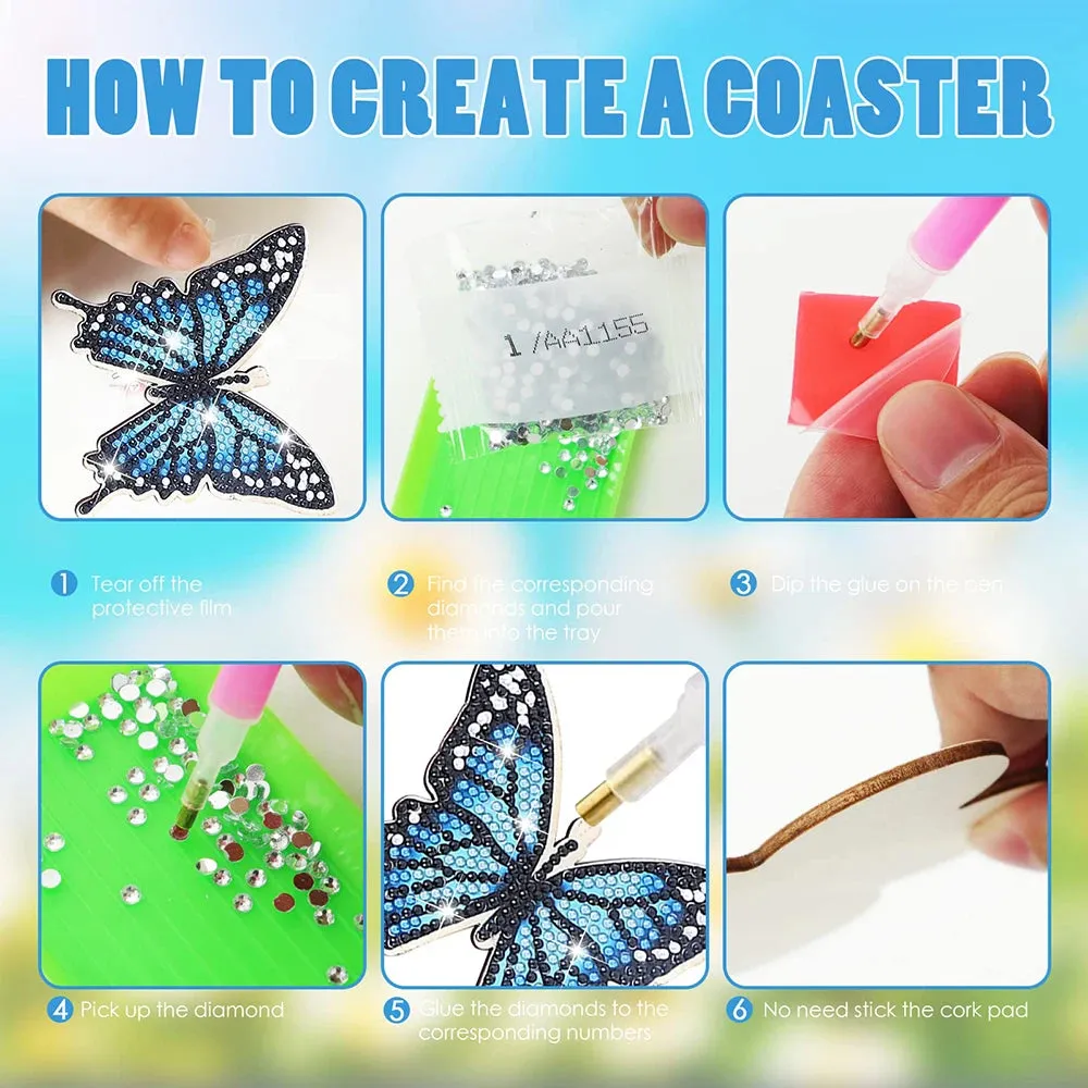 DIY Diamond Art Painting Coaster Butterfly, 8Pcs set