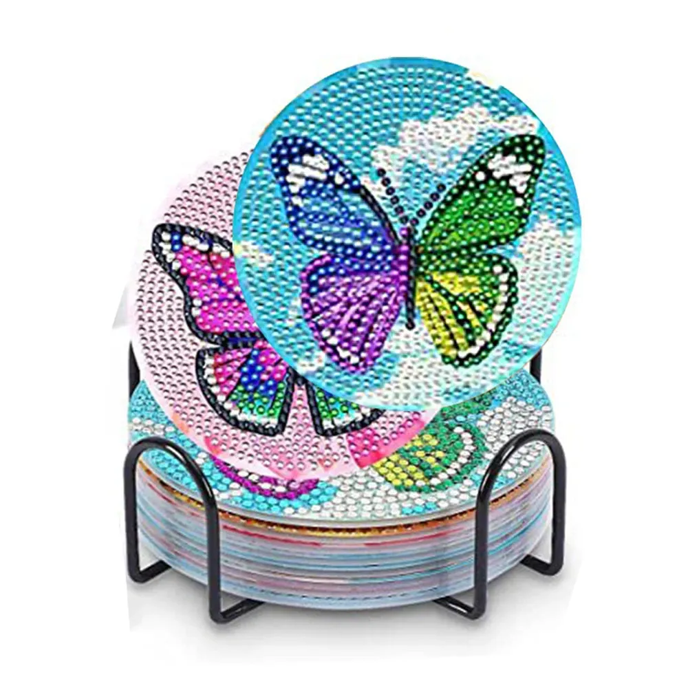 DIY Diamond Art Painting Coaster Butterfly, 8Pcs set