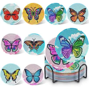 DIY Diamond Art Painting Coaster Butterfly, 8Pcs set