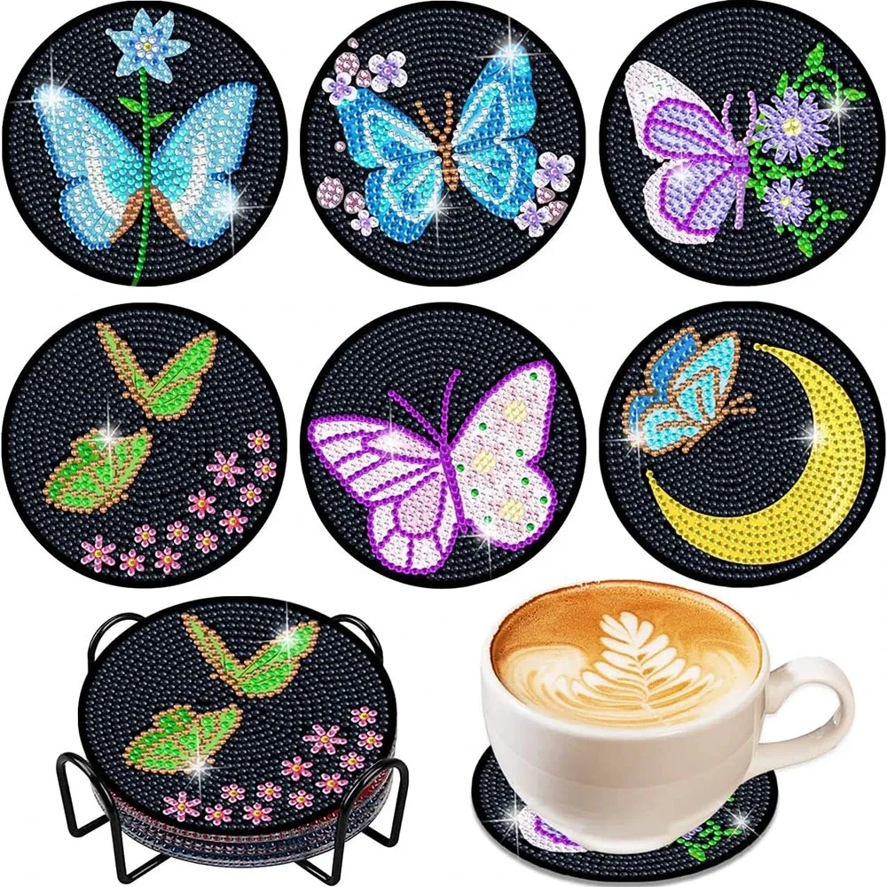 DIY Diamond Art Painting Coaster Butterfly, 8Pcs set