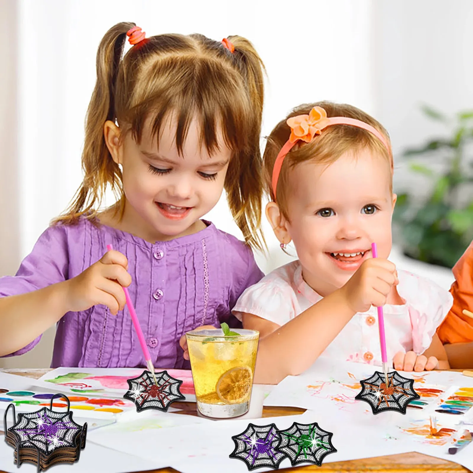 DIY Halloween Diamond Art  Coasters, 8 Piece Set With Holder, Eyeballs Designs