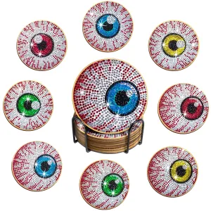 DIY Halloween Diamond Art  Coasters, 8 Piece Set With Holder, Eyeballs Designs