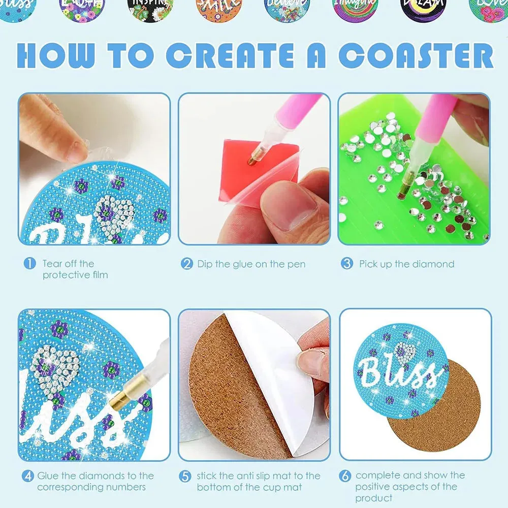DIY Musical Diamond Art Coasters, 8 Piece Set With Holder, Pop Star