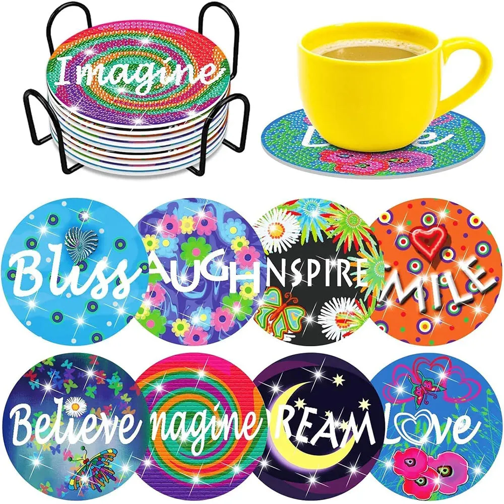 DIY Musical Diamond Art Coasters, 8 Piece Set With Holder, Pop Star