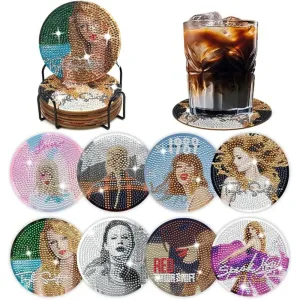 DIY Musical Diamond Art Coasters, 8 Piece Set With Holder, Pop Star