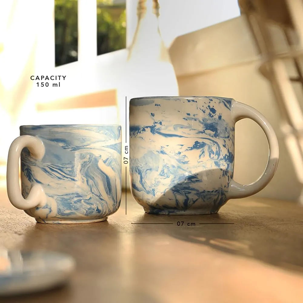Ellementry Earth Ceramic Mug Set of 2 (150 ML) | Mugs for Coffee, Tea and Milk | Microwave Safe Cup Set | Cofee Mug with Lid for Office, Home and Travel | Chip Resistant | Birthday Gift (Pack of 3)