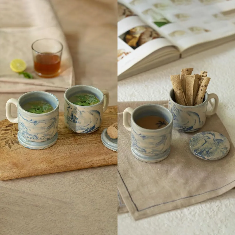Ellementry Earth Ceramic Mug Set of 2 (150 ML) | Mugs for Coffee, Tea and Milk | Microwave Safe Cup Set | Cofee Mug with Lid for Office, Home and Travel | Chip Resistant | Birthday Gift (Pack of 3)