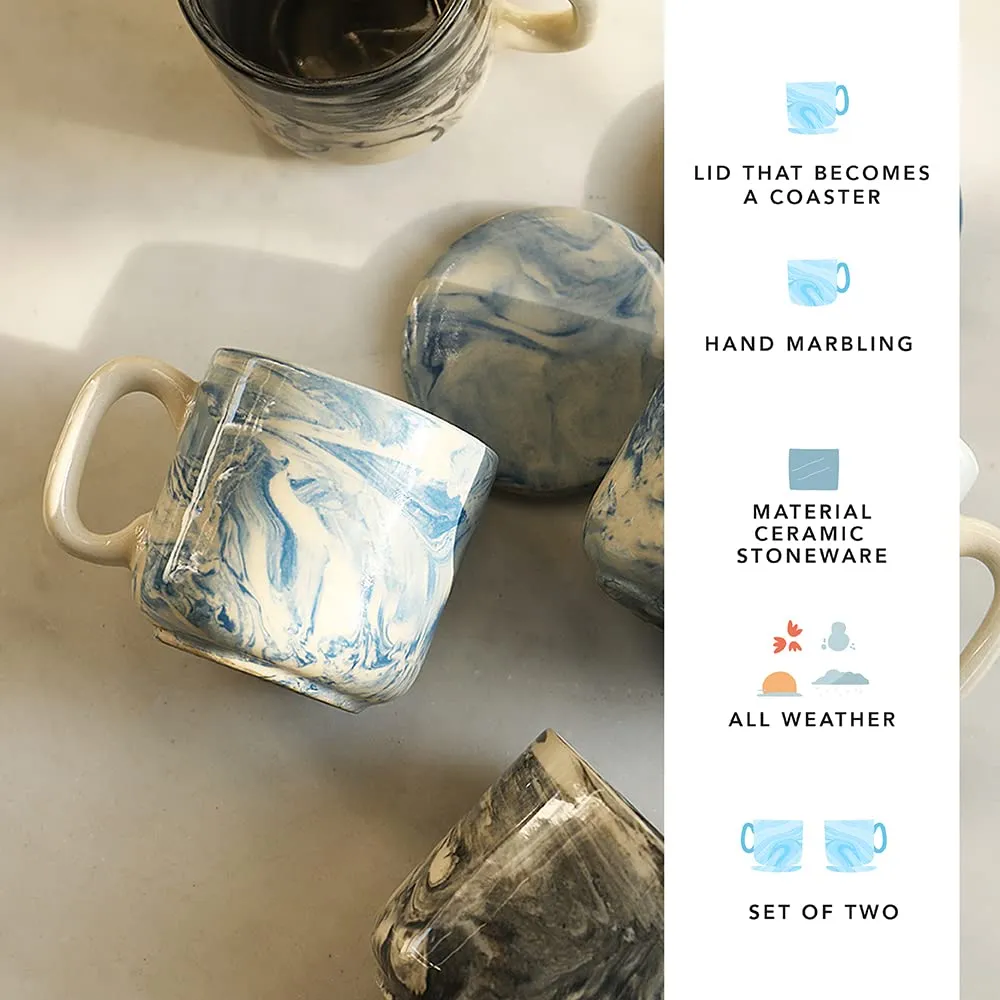 Ellementry Earth Ceramic Mug Set of 2 (150 ML) | Mugs for Coffee, Tea and Milk | Microwave Safe Cup Set | Cofee Mug with Lid for Office, Home and Travel | Chip Resistant | Birthday Gift (Pack of 3)