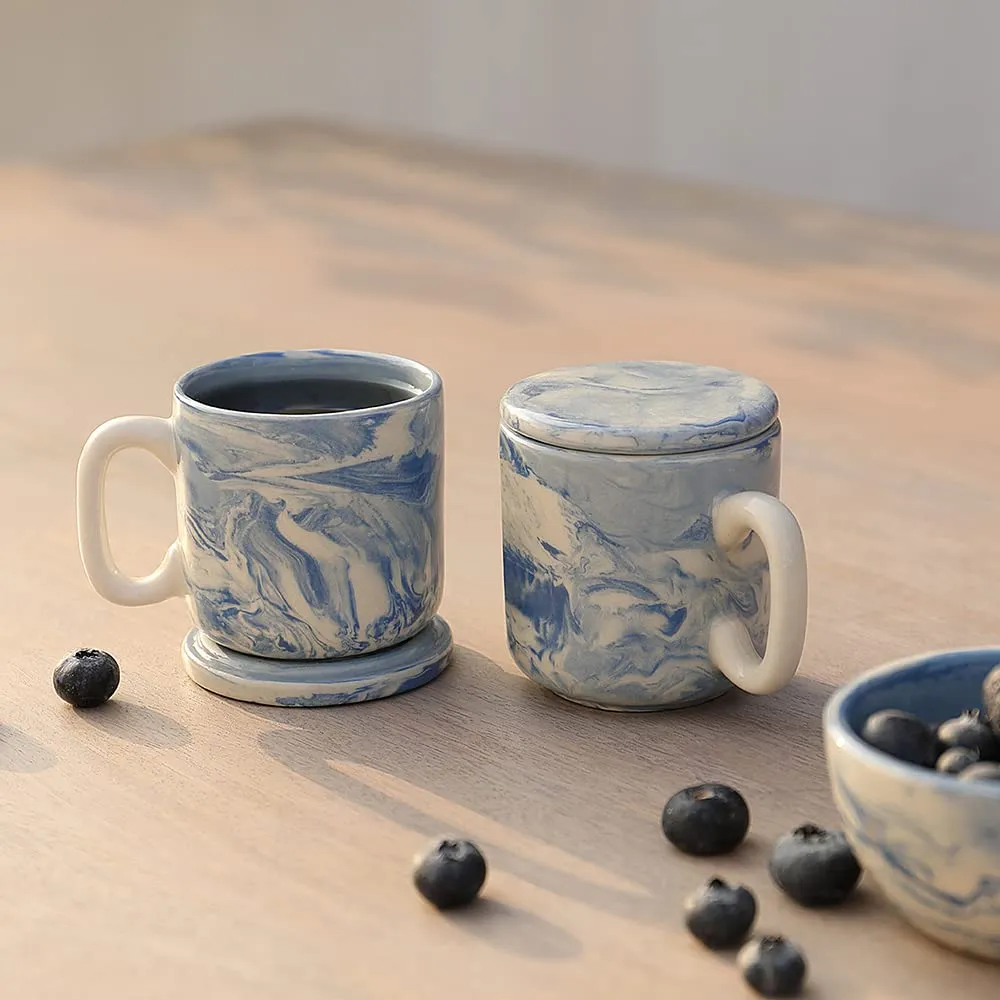 Ellementry Earth Ceramic Mug Set of 2 (150 ML) | Mugs for Coffee, Tea and Milk | Microwave Safe Cup Set | Cofee Mug with Lid for Office, Home and Travel | Chip Resistant | Birthday Gift (Pack of 3)