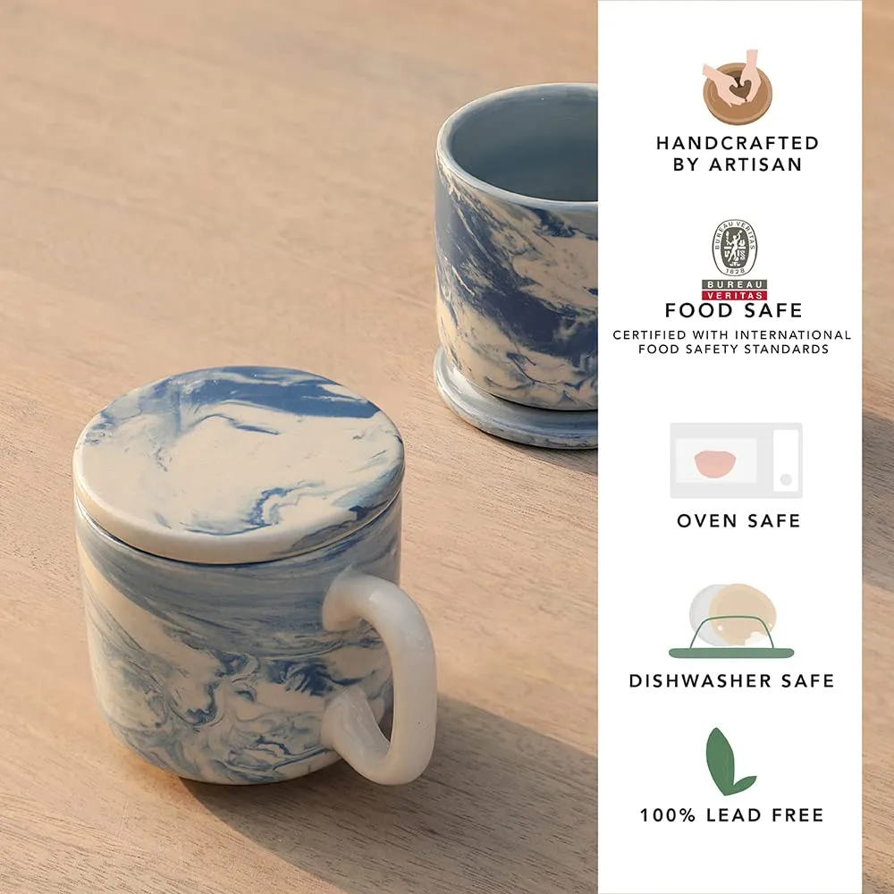 Ellementry Earth Ceramic Mug Set of 2 (150 ML) | Mugs for Coffee, Tea and Milk | Microwave Safe Cup Set | Cofee Mug with Lid for Office, Home and Travel | Chip Resistant | Birthday Gift (Pack of 3)