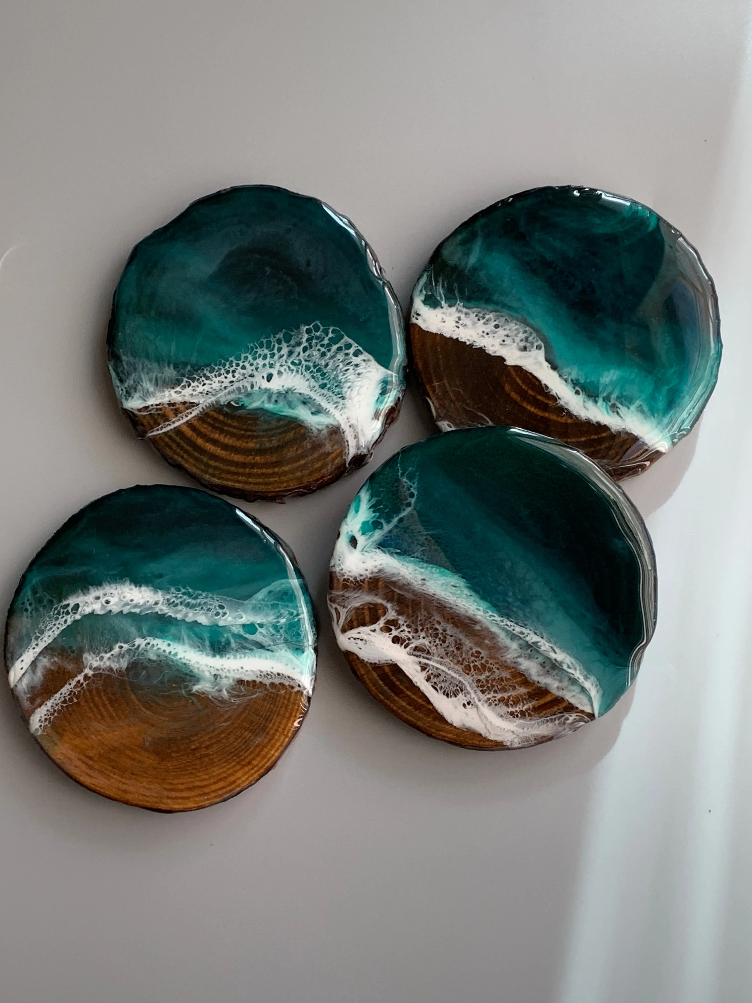 Emerald Seascape Wooden Coasters