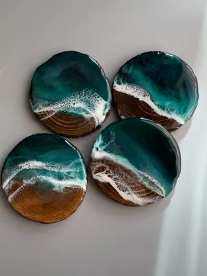 Emerald Seascape Wooden Coasters