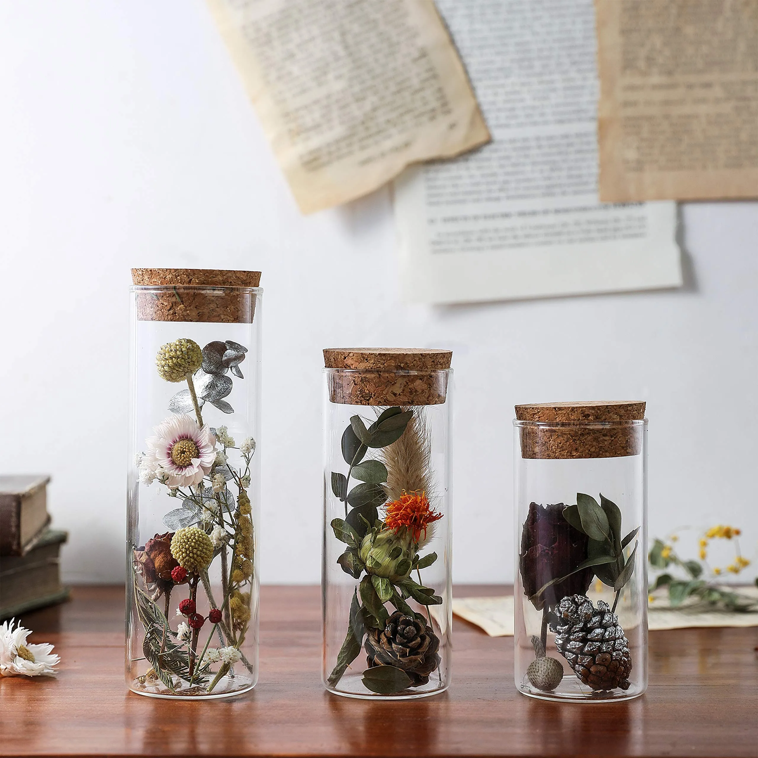 Empty Refillable Borosilicate Glass Bottles Vials Jars,Glass Test Tube with Cork Caps