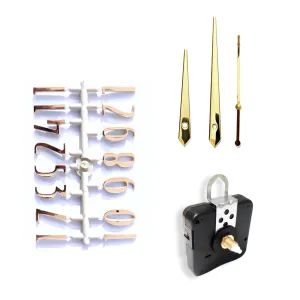 Epoxy Fusion Wall Clock Silent Movement, Numbers,Numerical Clock Mechanism, Metal Hands & Numbers, DIY Clock Mechanism kit, Clock Mechanism Set with Numbers and Hands (Gold Plain Pati Set of 1)