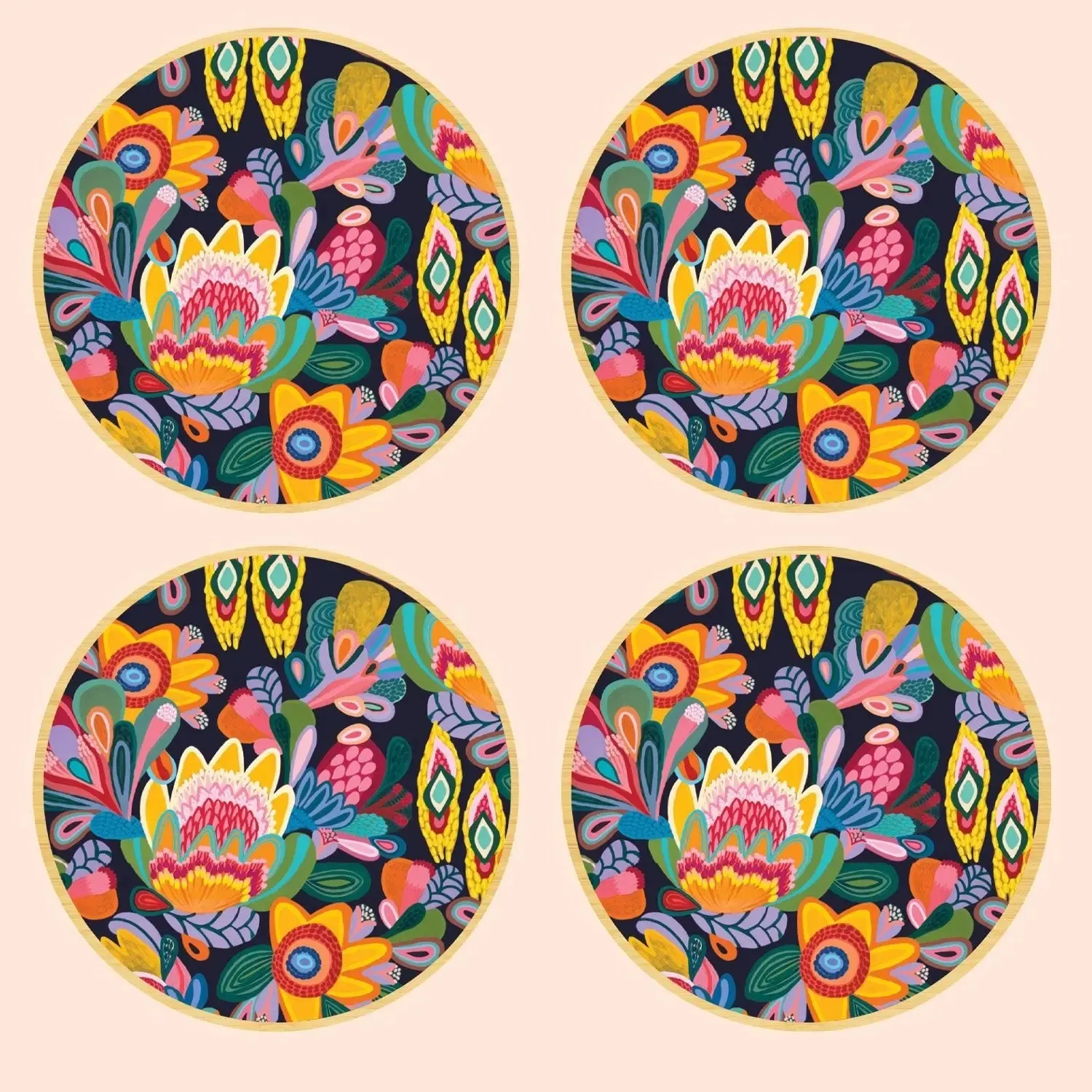 Fantasy Flora Australian Wooden Coaster Set
