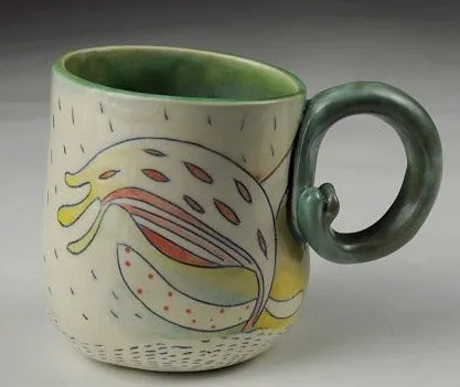 Floral Mug with a Curlicue Handle by Maria Moldovan