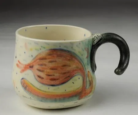 Floral Mug with a Curlicue Handle by Maria Moldovan