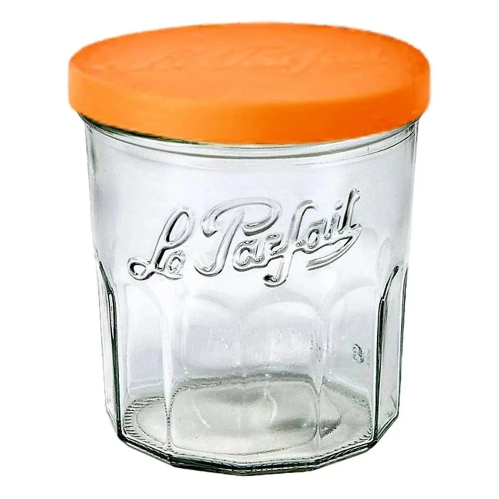 French Jam Pot/ Faceted Drinking Glass with Orange Cover- 11oz