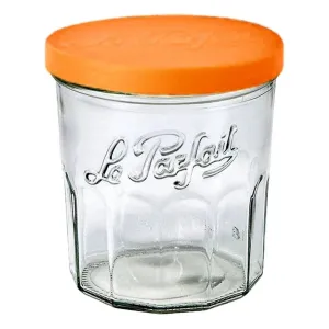 French Jam Pot/ Faceted Drinking Glass with Orange Cover- 11oz