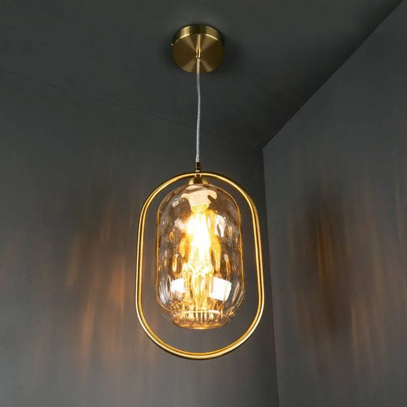 Genoa Satin Brass Amber Glass Pendant Light