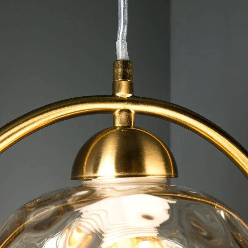 Genoa Satin Brass Amber Glass Pendant Light