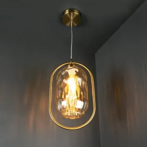Genoa Satin Brass Amber Glass Pendant Light