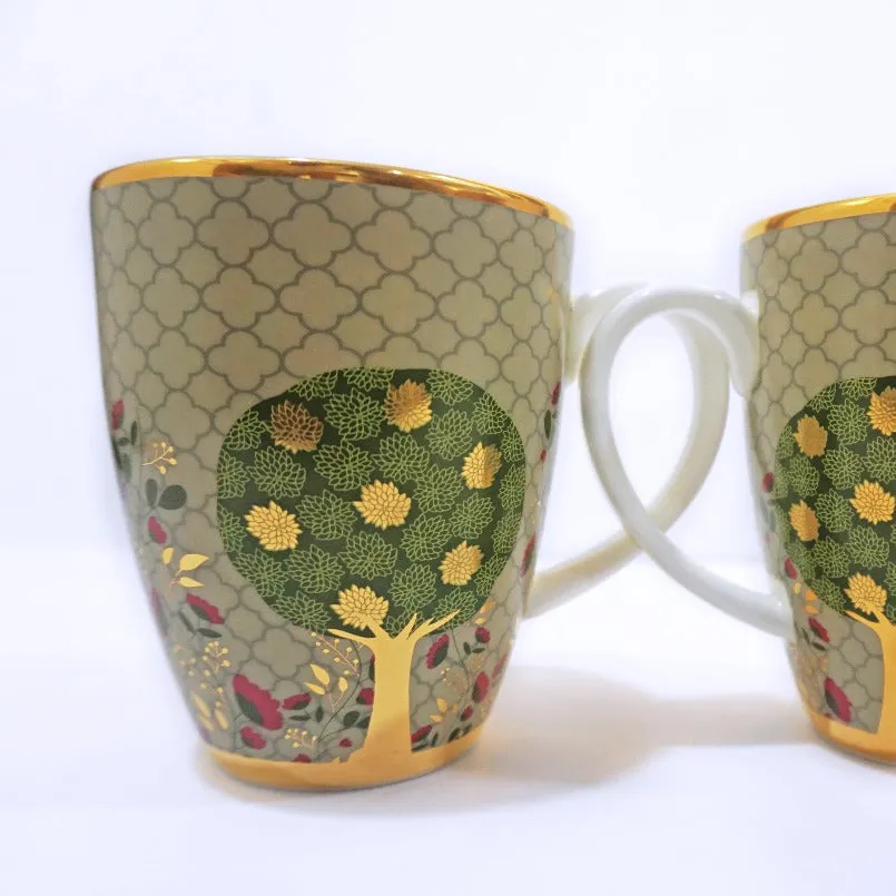 Gift Set – 2 Pichwai Green Mugs And 2 Pichwai Pink Mugs