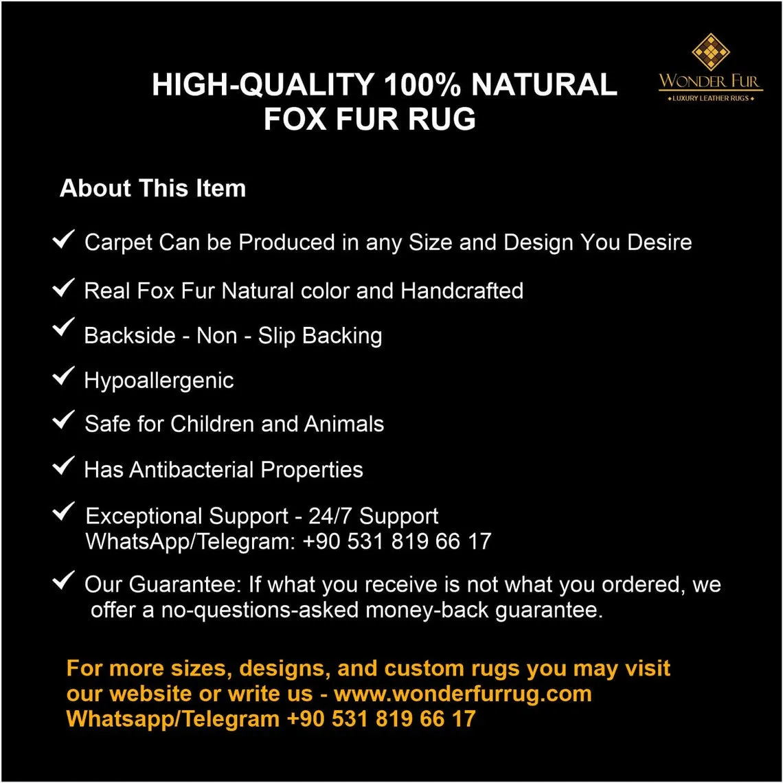 Gray And Silver Handmade Soft Natural Fox Fur Round Rug