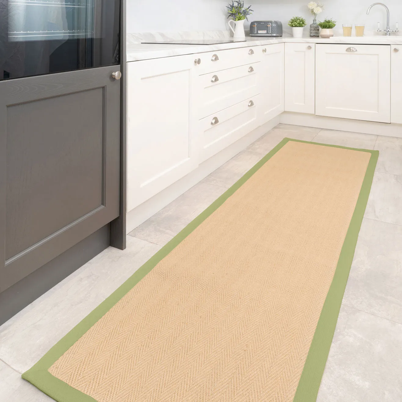 Green Jute Border Stair Carpet Runner - Juliette Green