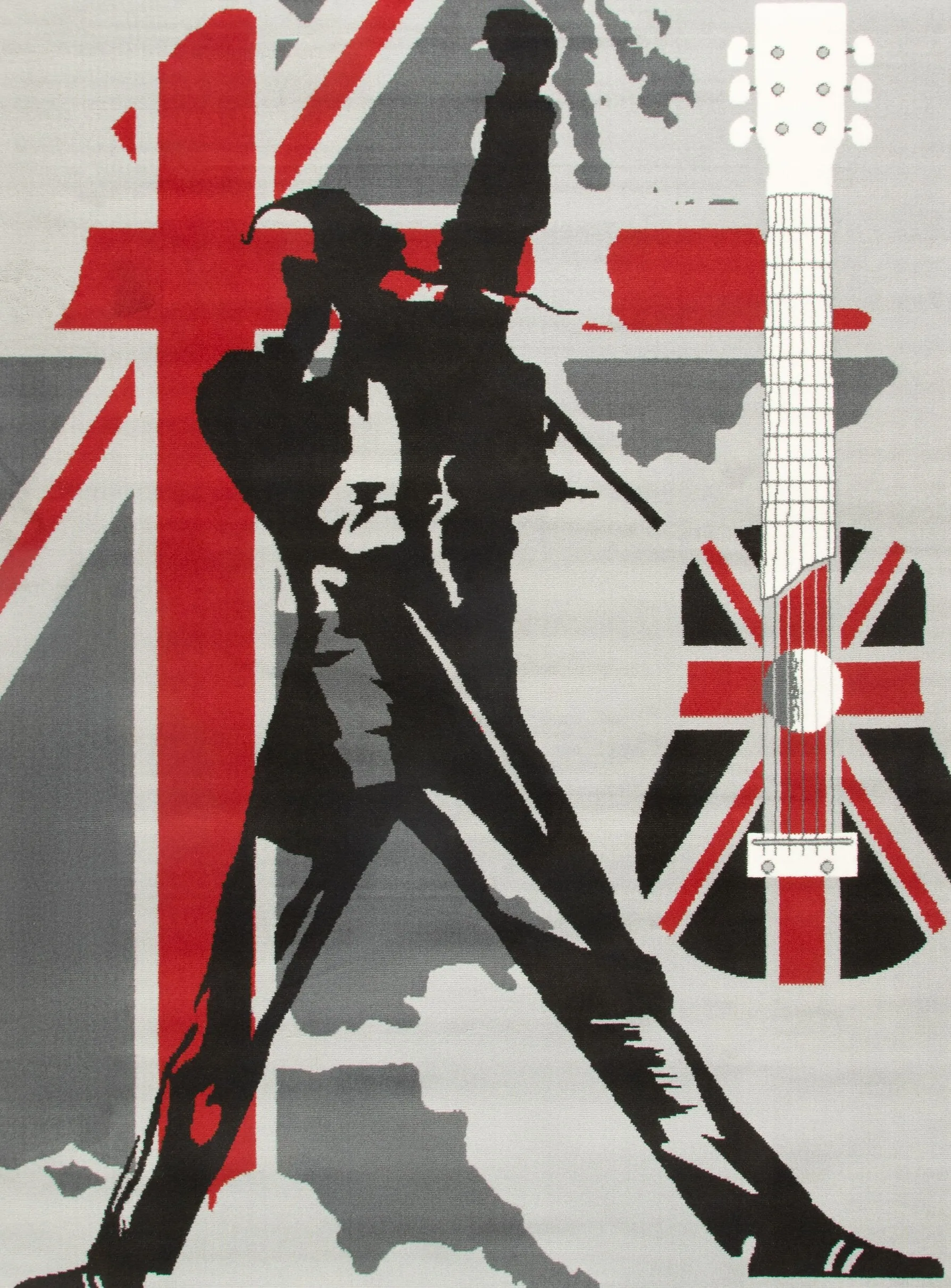 Grey Funky Union Jack Singer Print Rug - Texas