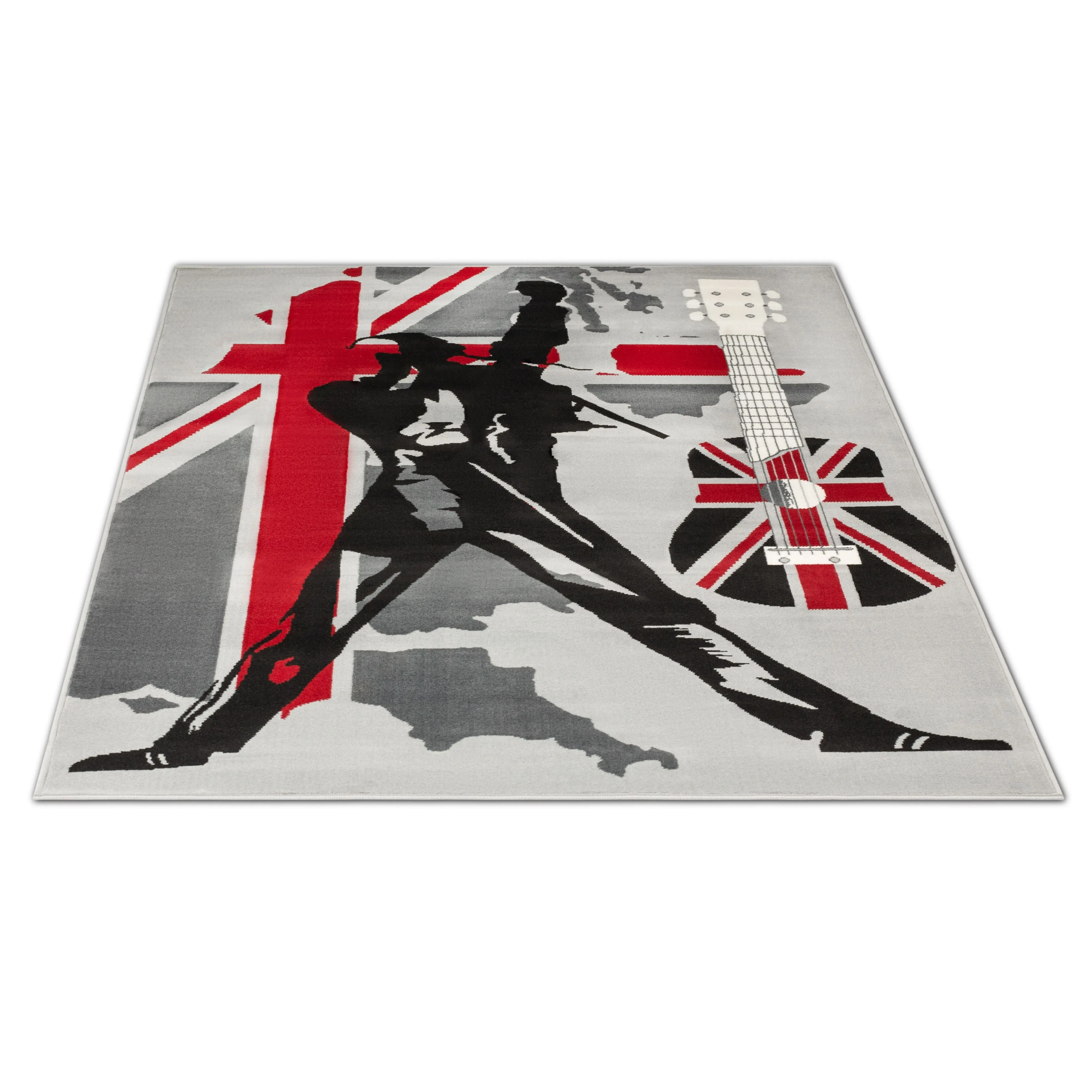 Grey Funky Union Jack Singer Print Rug - Texas